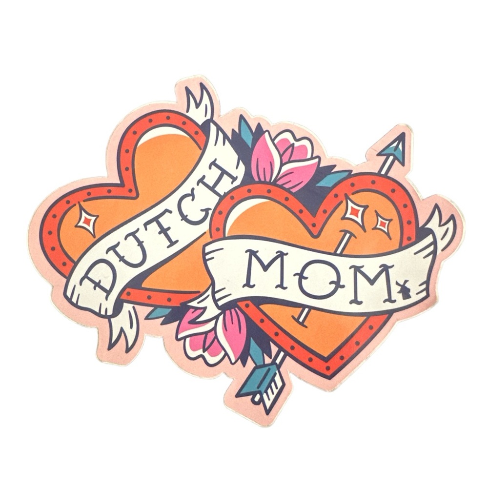 Dutch Bros Mom Mothers Day Orange Heart Sticker with Floral Design